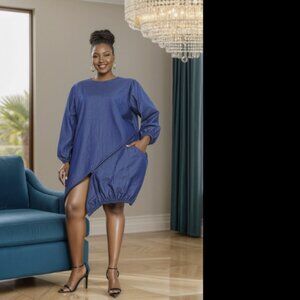 Women's Sexy Denim Dress With Side Zipper & Long Sleeves: Denim